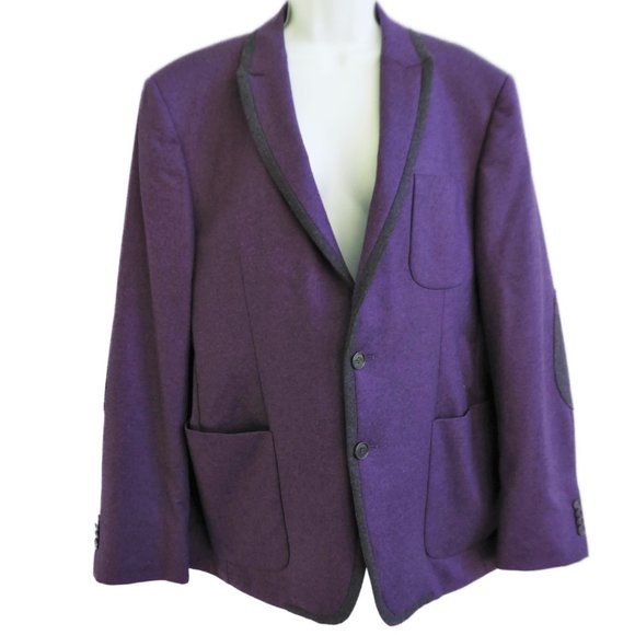 Loro Piana Purple Blazer New Zealand Merino Wool Gray Elbow Patches Trim 44R - Picture 2 of 9